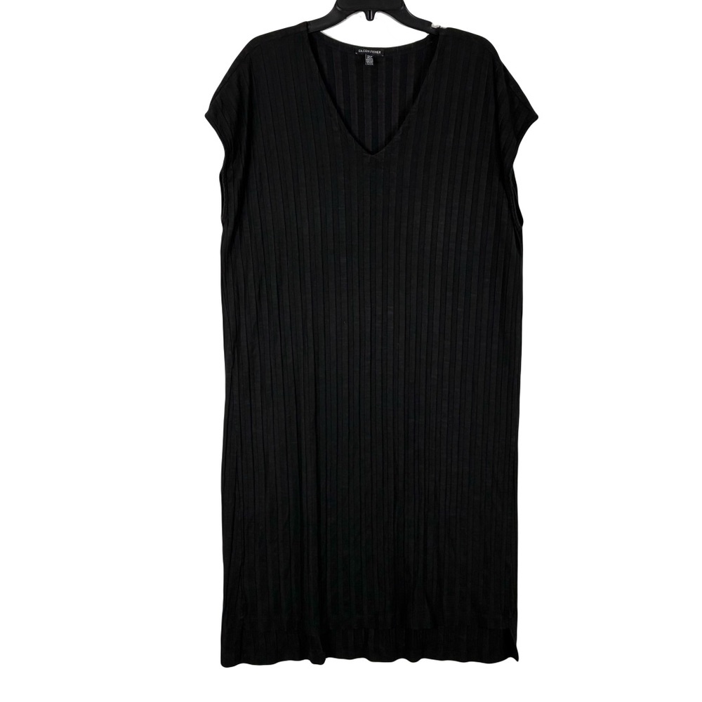 Eileen Fisher Ribbed Tencel Dress XL Minimalist Capsule Lagenlook Sustainable